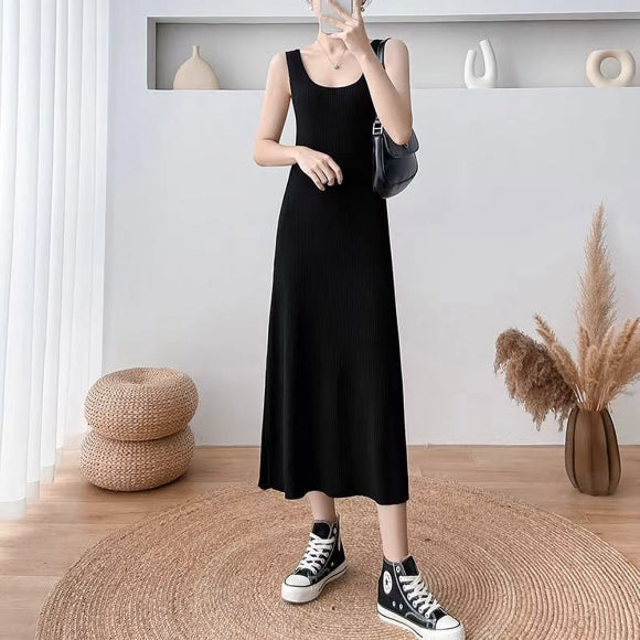 Slim Black Long Dress